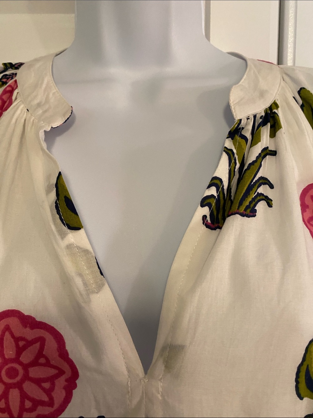 THML White Dress with Pink Floral and Olive & Navy Accents - Picture 4 of 12